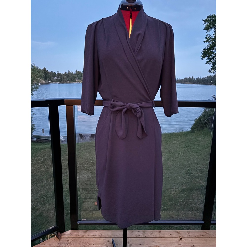 Wilfred Aritzia purple wrap dress shawl collar high low hem size 4 Plum Crepe